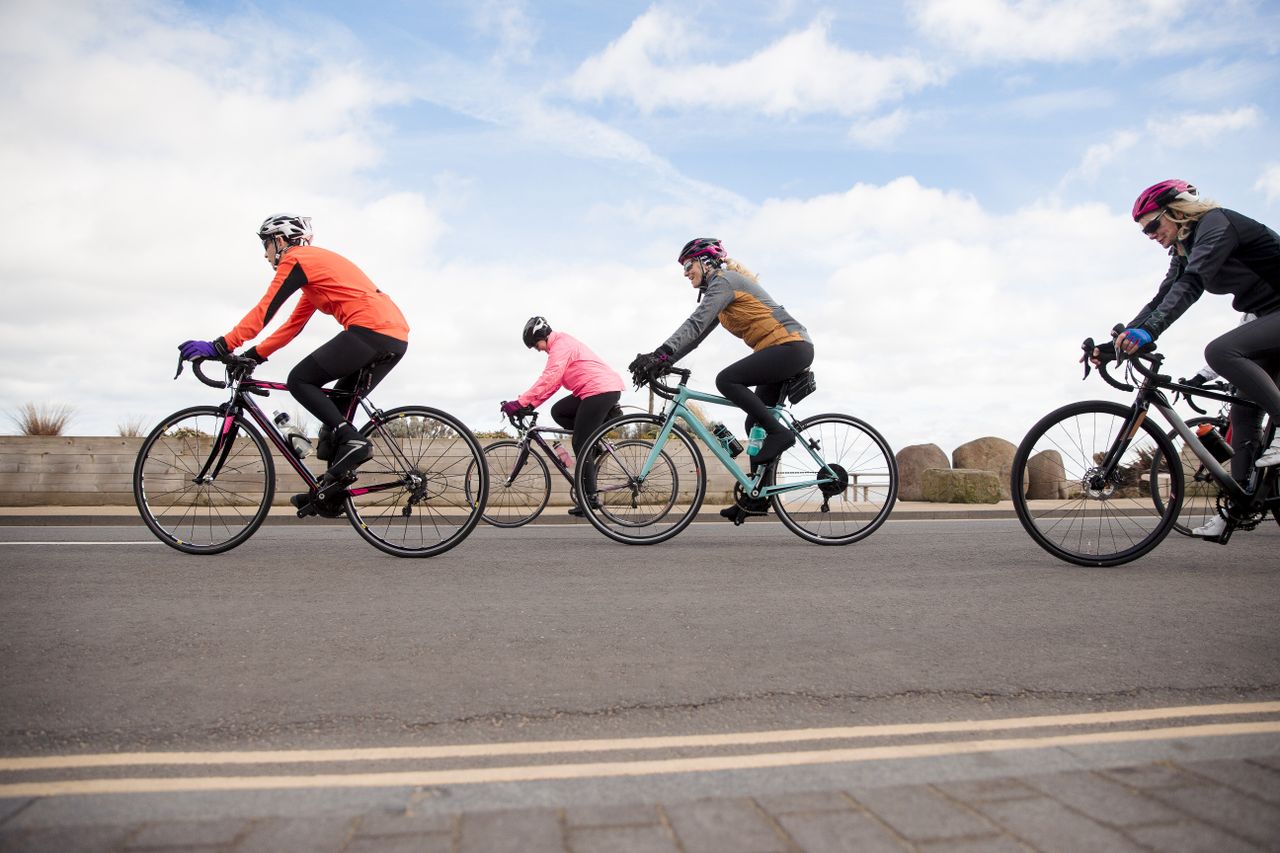 A group of female cyclists