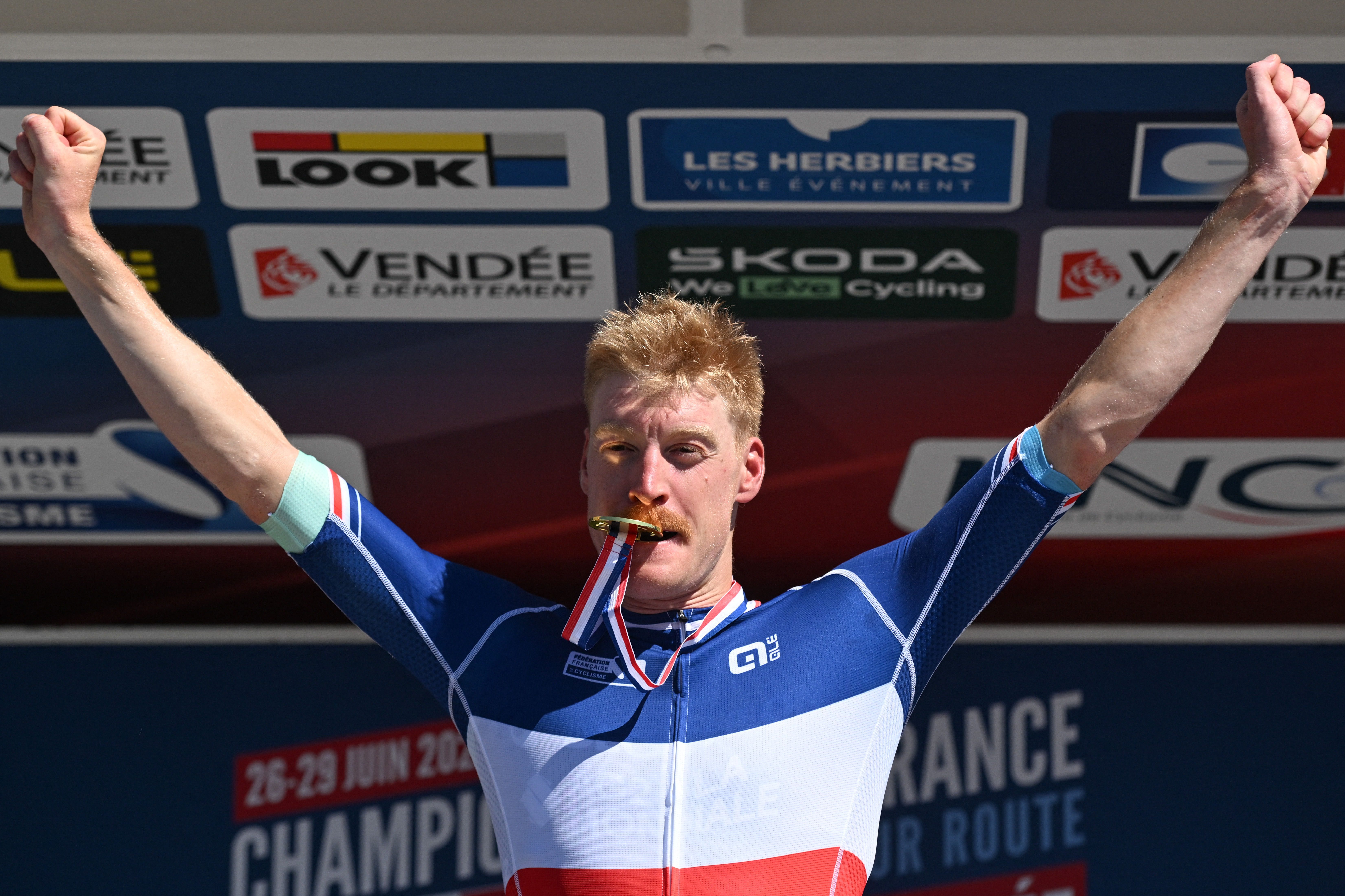 Dorian Godon celebrates winning the French Nationals